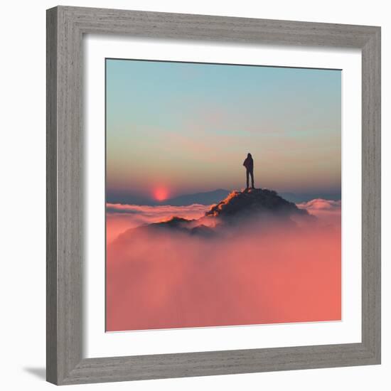 Hiker on the Mountain-Orla-Framed Photographic Print