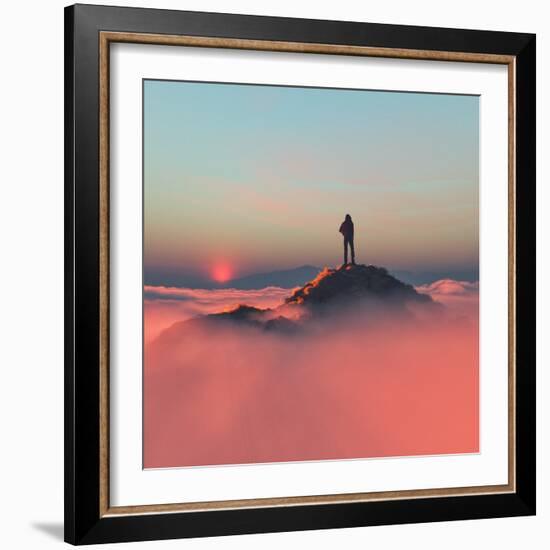 Hiker on the Mountain-Orla-Framed Photographic Print