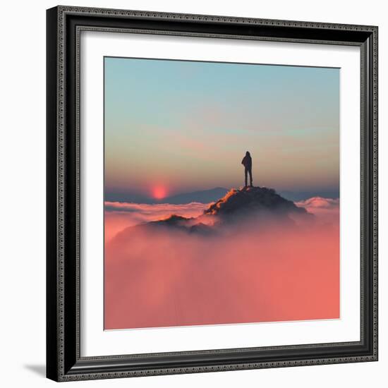 Hiker on the Mountain-Orla-Framed Photographic Print