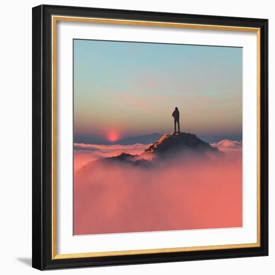 Hiker on the Mountain-Orla-Framed Photographic Print