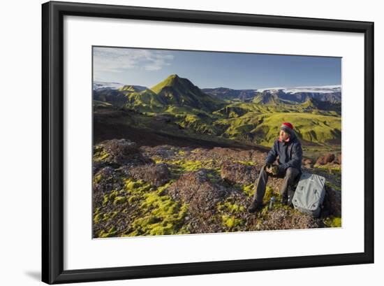 Hiker Resting, Laugarvegur, Fjallabak, South Iceland, Iceland-Rainer Mirau-Framed Photographic Print