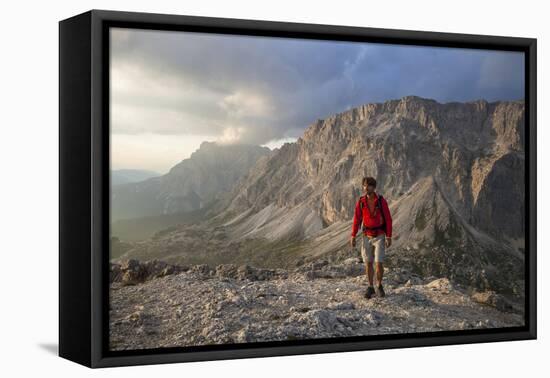 Hiker 'Sass De Stria' (Mountain), in Front of the Piccolo Lagazuoi, Province of Belluno-Gerhard Wild-Framed Premier Image Canvas