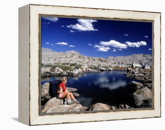 Hiker, Sierra Nevada Range, CA-Mitch Diamond-Framed Premier Image Canvas