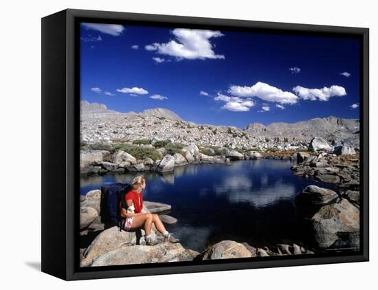 Hiker, Sierra Nevada Range, CA-Mitch Diamond-Framed Premier Image Canvas