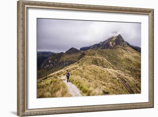 Hiker Trekking Rucu Pichincha Volcano, Quito, Pichincha Province, Ecuador, South America-Matthew Williams-Ellis-Framed Photographic Print