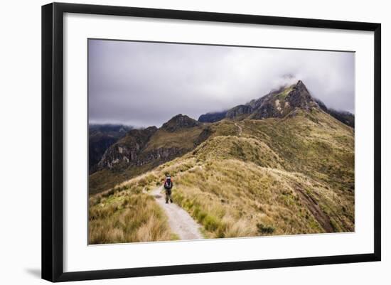 Hiker Trekking Rucu Pichincha Volcano, Quito, Pichincha Province, Ecuador, South America-Matthew Williams-Ellis-Framed Photographic Print