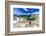 Hiker walking on mountain ridge above the blue lake Montespluga, Madesimo, Valle Spluga, Valtellina-Roberto Moiola-Framed Photographic Print