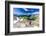 Hiker walking on mountain ridge above the blue lake Montespluga, Madesimo, Valle Spluga, Valtellina-Roberto Moiola-Framed Photographic Print