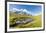 Hiker with dog admires the peaks of Mont De La Saxe reflected in water, Courmayeur, Aosta Valley, I-Roberto Moiola-Framed Photographic Print