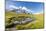 Hiker with dog admires the peaks of Mont De La Saxe reflected in water, Courmayeur, Aosta Valley, I-Roberto Moiola-Mounted Photographic Print