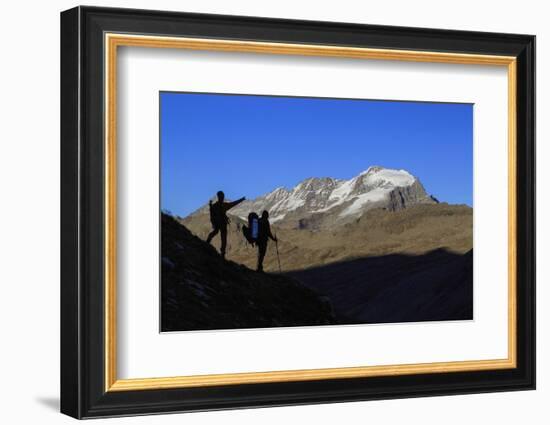 Hikers Admire the View of Alpi Graie (Graian Alps) Landscape, Gran Paradiso National Park, Italy-Roberto Moiola-Framed Photographic Print