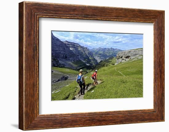 Hikers at Kleine Scheidegg, Grindelwald, Bernese Oberland, Switzerland, Europe-Hans-Peter Merten-Framed Photographic Print