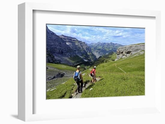 Hikers at Kleine Scheidegg, Grindelwald, Bernese Oberland, Switzerland, Europe-Hans-Peter Merten-Framed Photographic Print