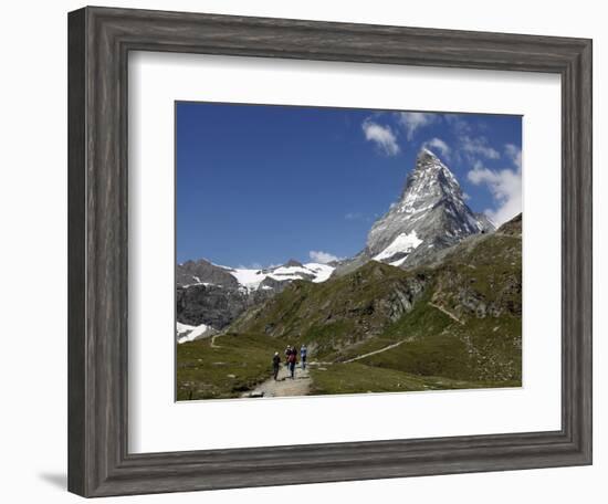 Hikers Below the Matterhorn, Zermatt, Valais, Swiss Alps, Switzerland, Europe-Hans Peter Merten-Framed Photographic Print