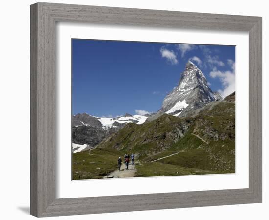 Hikers Below the Matterhorn, Zermatt, Valais, Swiss Alps, Switzerland, Europe-Hans Peter Merten-Framed Photographic Print