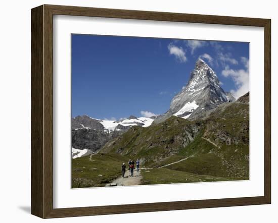 Hikers Below the Matterhorn, Zermatt, Valais, Swiss Alps, Switzerland, Europe-Hans Peter Merten-Framed Photographic Print