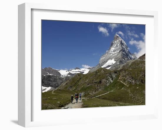 Hikers Below the Matterhorn, Zermatt, Valais, Swiss Alps, Switzerland, Europe-Hans Peter Merten-Framed Photographic Print