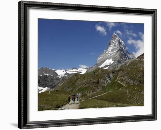 Hikers Below the Matterhorn, Zermatt, Valais, Swiss Alps, Switzerland, Europe-Hans Peter Merten-Framed Photographic Print