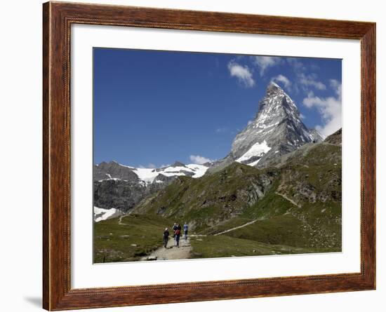 Hikers Below the Matterhorn, Zermatt, Valais, Swiss Alps, Switzerland, Europe-Hans Peter Merten-Framed Photographic Print