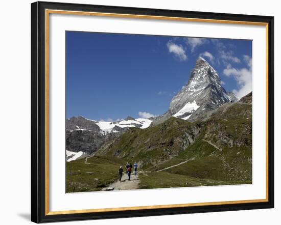 Hikers Below the Matterhorn, Zermatt, Valais, Swiss Alps, Switzerland, Europe-Hans Peter Merten-Framed Photographic Print