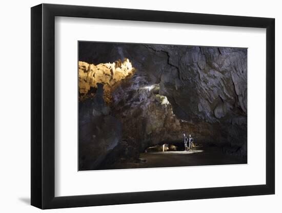 Hikers in the interior of Galaxy cave on the Ben Dang River in Thien Ha, Ninh Binh, Vietnam, Indoch-Alex Robinson-Framed Photographic Print