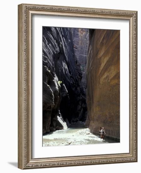 Hikers in Zion Narrows, Zion National Park, UT, USA-Lin Alder-Framed Photographic Print