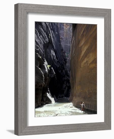 Hikers in Zion Narrows, Zion National Park, UT, USA-Lin Alder-Framed Photographic Print