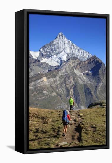 Hikers Proceed Towards the High Peak of Dent Herens in a Clear Summer Day, Switzerland-Roberto Moiola-Framed Premier Image Canvas