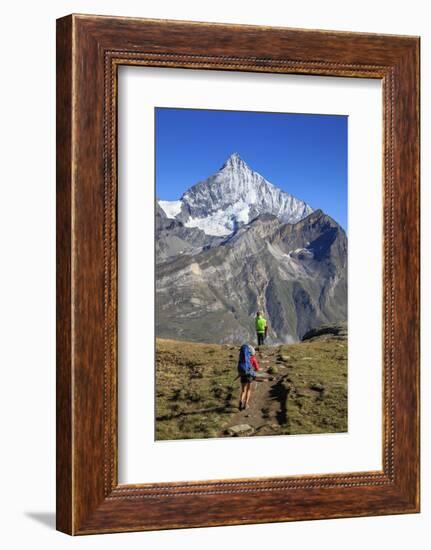 Hikers Proceed Towards the High Peak of Dent Herens in a Clear Summer Day, Switzerland-Roberto Moiola-Framed Photographic Print