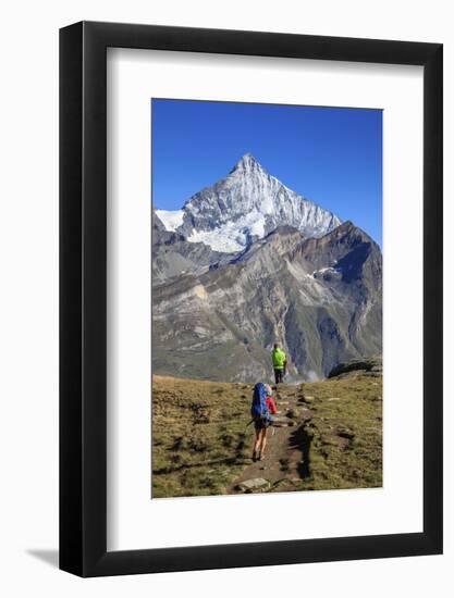 Hikers Proceed Towards the High Peak of Dent Herens in a Clear Summer Day, Switzerland-Roberto Moiola-Framed Photographic Print