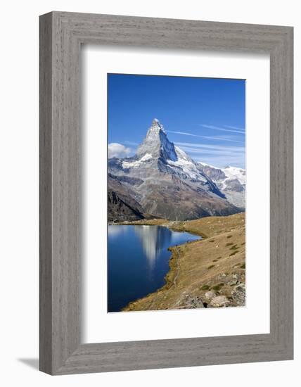 Hikers Walking on the Path Beside the Stellisee with the Matterhorn Reflected-Roberto Moiola-Framed Photographic Print