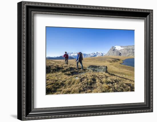 Hikers Wallking Along Rosset Lake, Gran Paradiso National Park, Alpi Graie (Graian Alps), Italy-Roberto Moiola-Framed Photographic Print