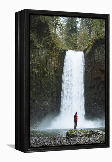 Hiking At Abiqua Falls. Willamette Valley, Oregon-Justin Bailie-Framed Premier Image Canvas