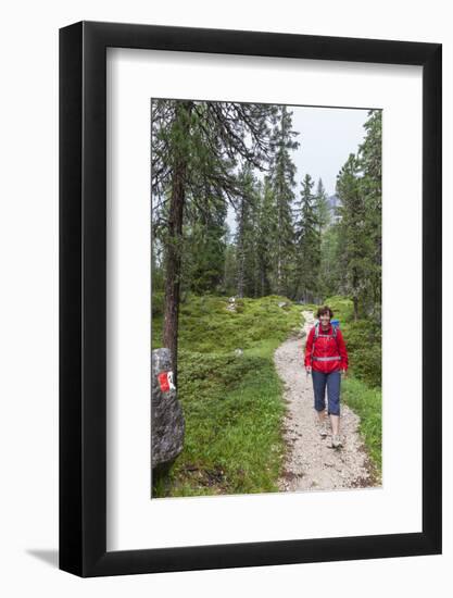 Hiking at the Bottom of the Sas Dla Crusc, St. Leonhard Close Abtei, South Tyrol, Italy, Europe-Gerhard Wild-Framed Photographic Print