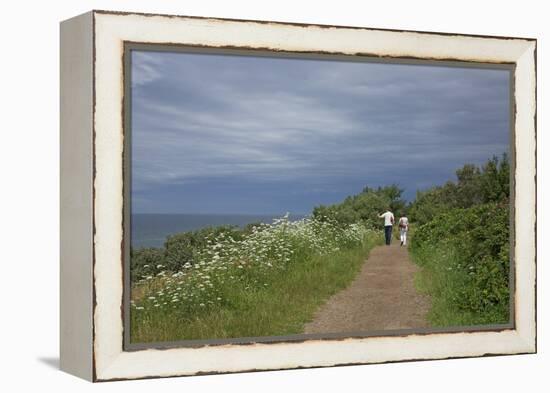 Hiking Trail on the Flower Covered Steep Bank with a View to the Baltic Sea-Uwe Steffens-Framed Premier Image Canvas