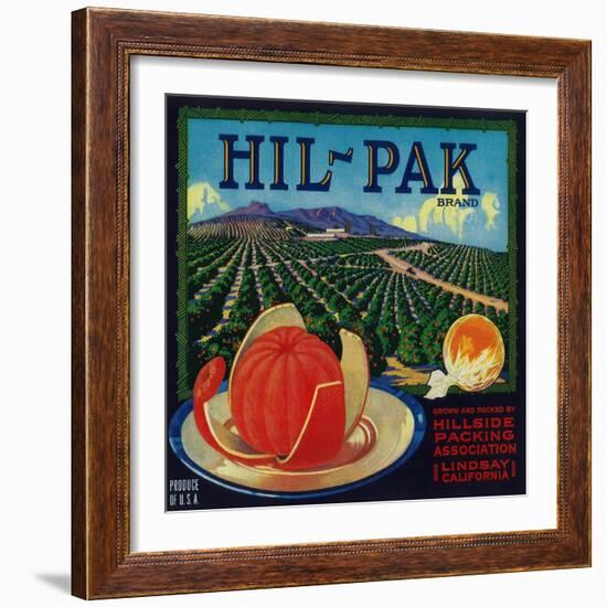 Hil Pak Orange Label - Lindsay, CA-Lantern Press-Framed Art Print