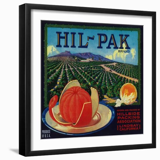 Hil Pak Orange Label - Lindsay, CA-Lantern Press-Framed Art Print