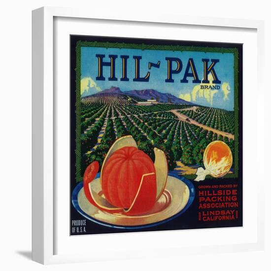 Hil Pak Orange Label - Lindsay, CA-Lantern Press-Framed Art Print