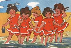 Girls Padding in the Sea-Hilda Dix Sandford-Art Print