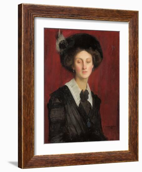 Hilda in a Black Hat, 1909 (Oil on Canvas)-George Spencer Watson-Framed Giclee Print