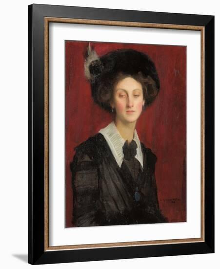 Hilda in a Black Hat, 1909 (Oil on Canvas)-George Spencer Watson-Framed Giclee Print