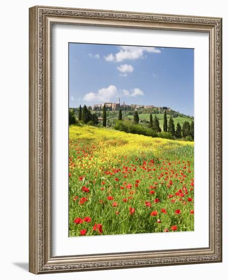 Hill Town Pienza and Field of Poppies, Tuscany, Italy-Nadia Isakova-Framed Photographic Print