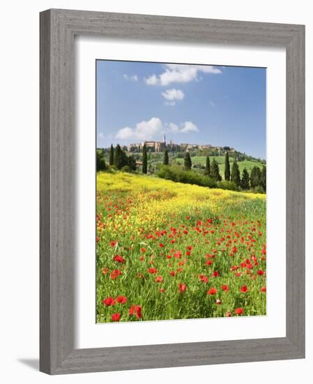 Hill Town Pienza and Field of Poppies, Tuscany, Italy-Nadia Isakova-Framed Photographic Print