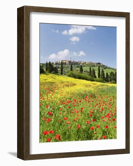 Hill Town Pienza and Field of Poppies, Tuscany, Italy-Nadia Isakova-Framed Photographic Print