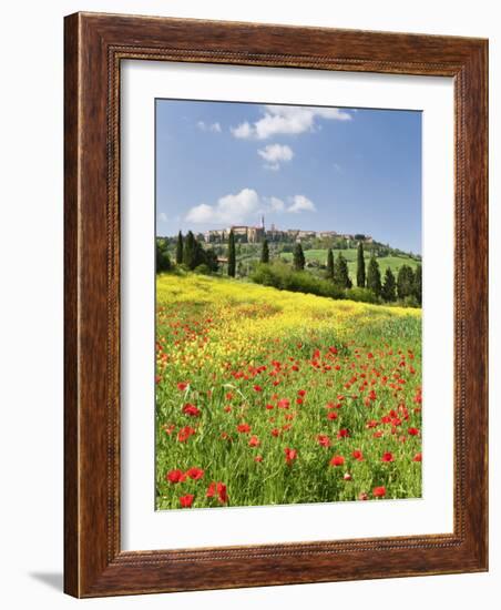 Hill Town Pienza and Field of Poppies, Tuscany, Italy-Nadia Isakova-Framed Photographic Print
