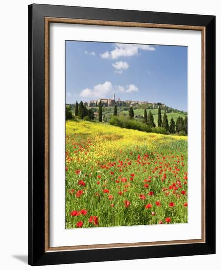 Hill Town Pienza and Field of Poppies, Tuscany, Italy-Nadia Isakova-Framed Photographic Print