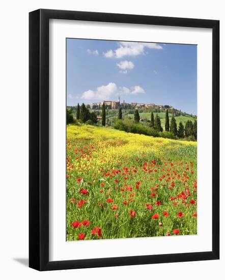 Hill Town Pienza and Field of Poppies, Tuscany, Italy-Nadia Isakova-Framed Photographic Print