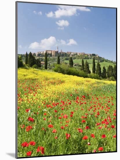 Hill Town Pienza and Field of Poppies, Tuscany, Italy-Nadia Isakova-Mounted Photographic Print