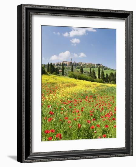 Hill Town Pienza and Field of Poppies, Tuscany, Italy-Nadia Isakova-Framed Photographic Print