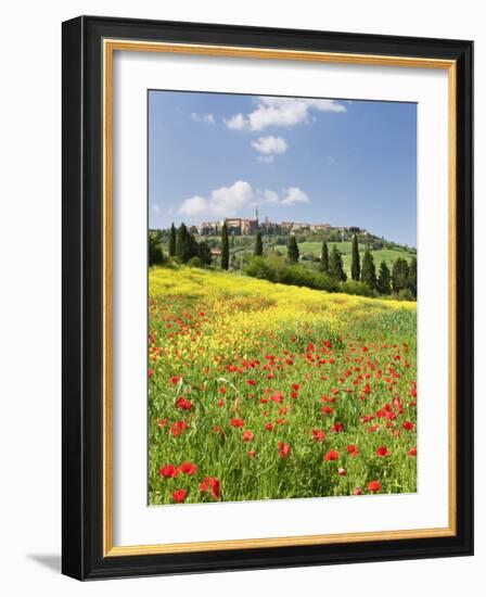 Hill Town Pienza and Field of Poppies, Tuscany, Italy-Nadia Isakova-Framed Photographic Print